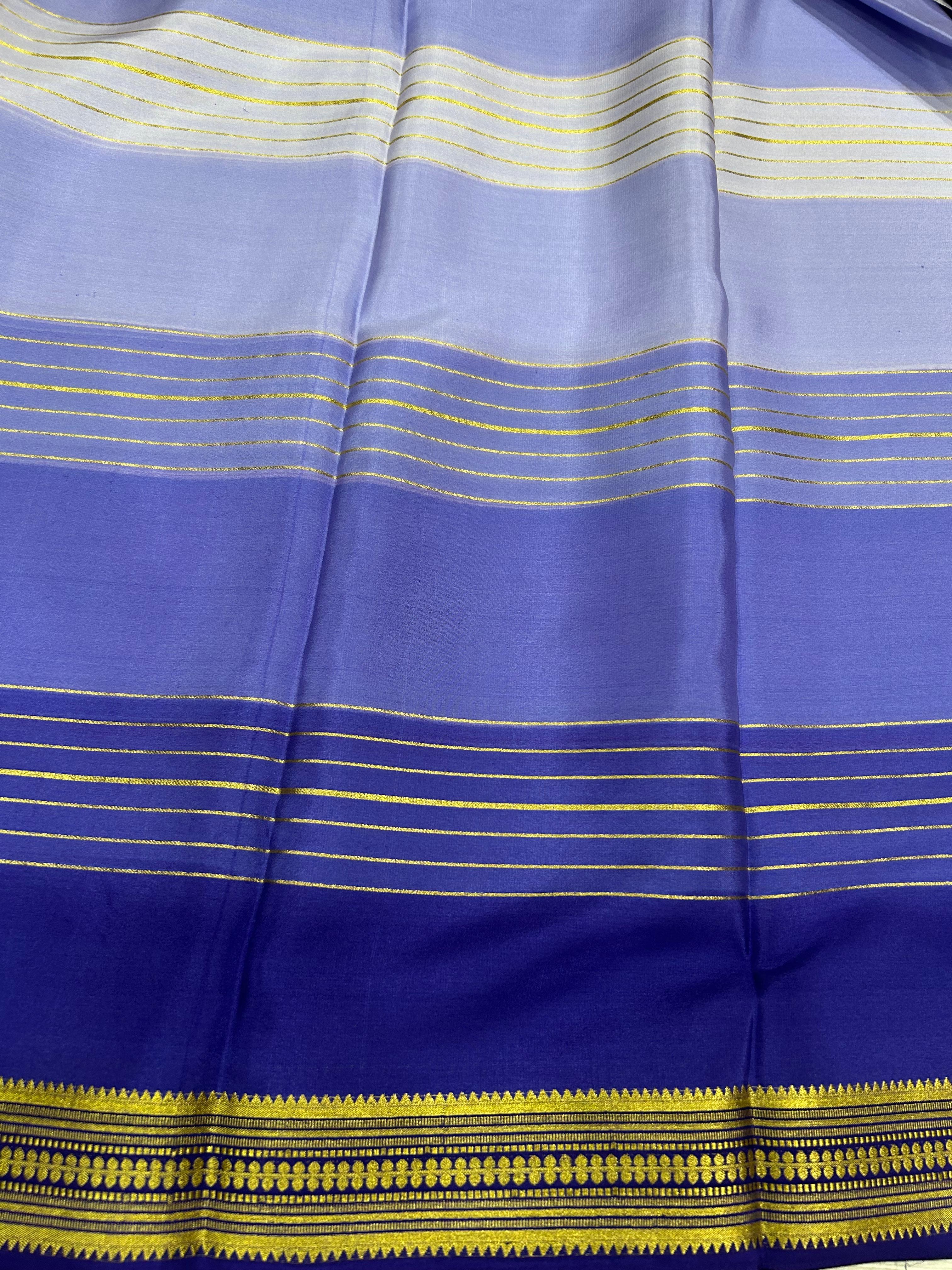 Exquisite Purple Brush Dye Pure Mysore Silk Saree with Striped Border