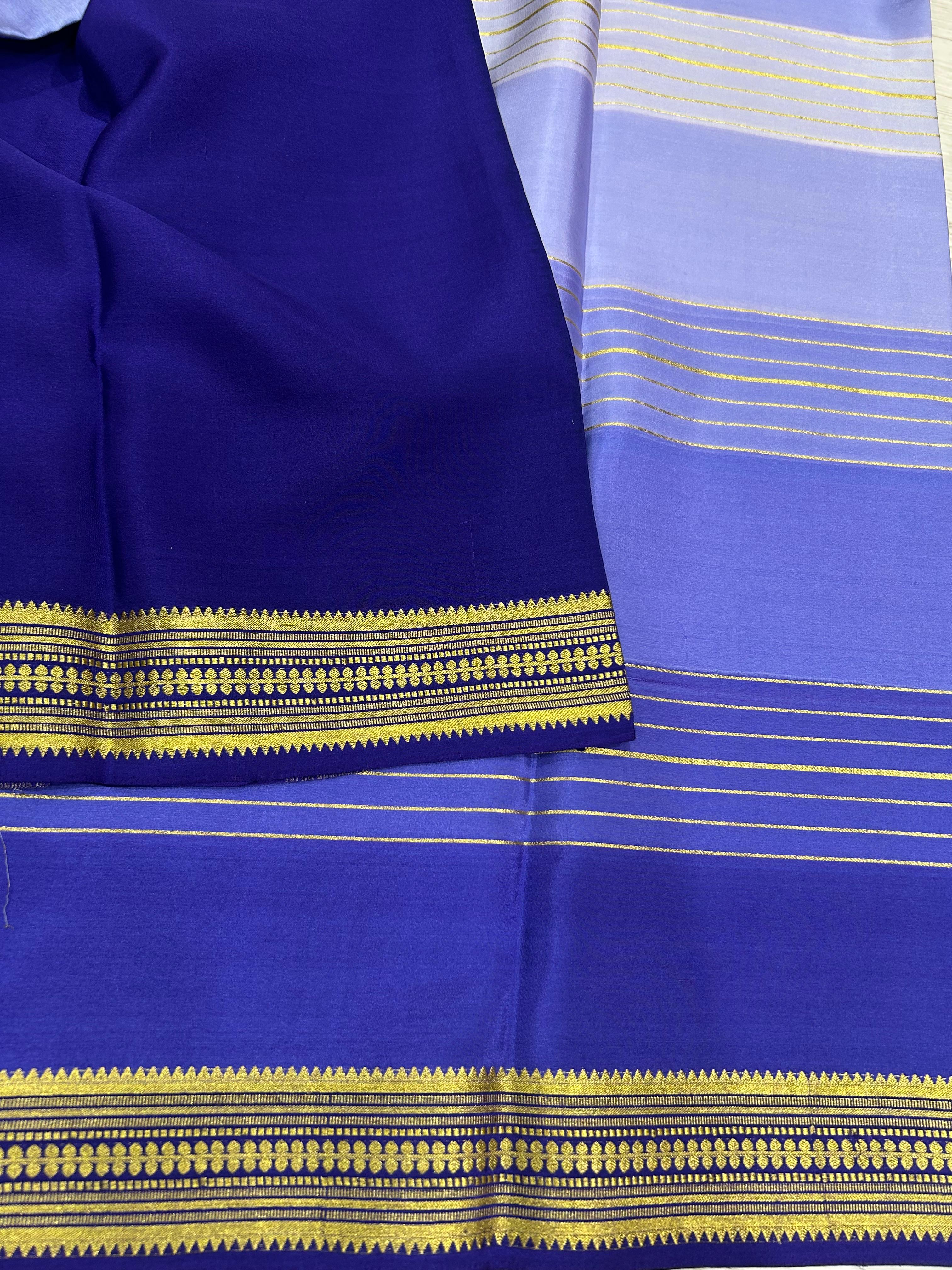 Exquisite Purple Brush Dye Pure Mysore Silk Saree with Striped Border